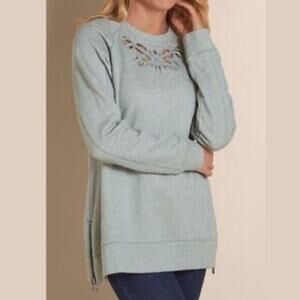 Soft Surroundings Large Top Sweatshirt Urban Chic Sage Green Comfy Soft Cotton
